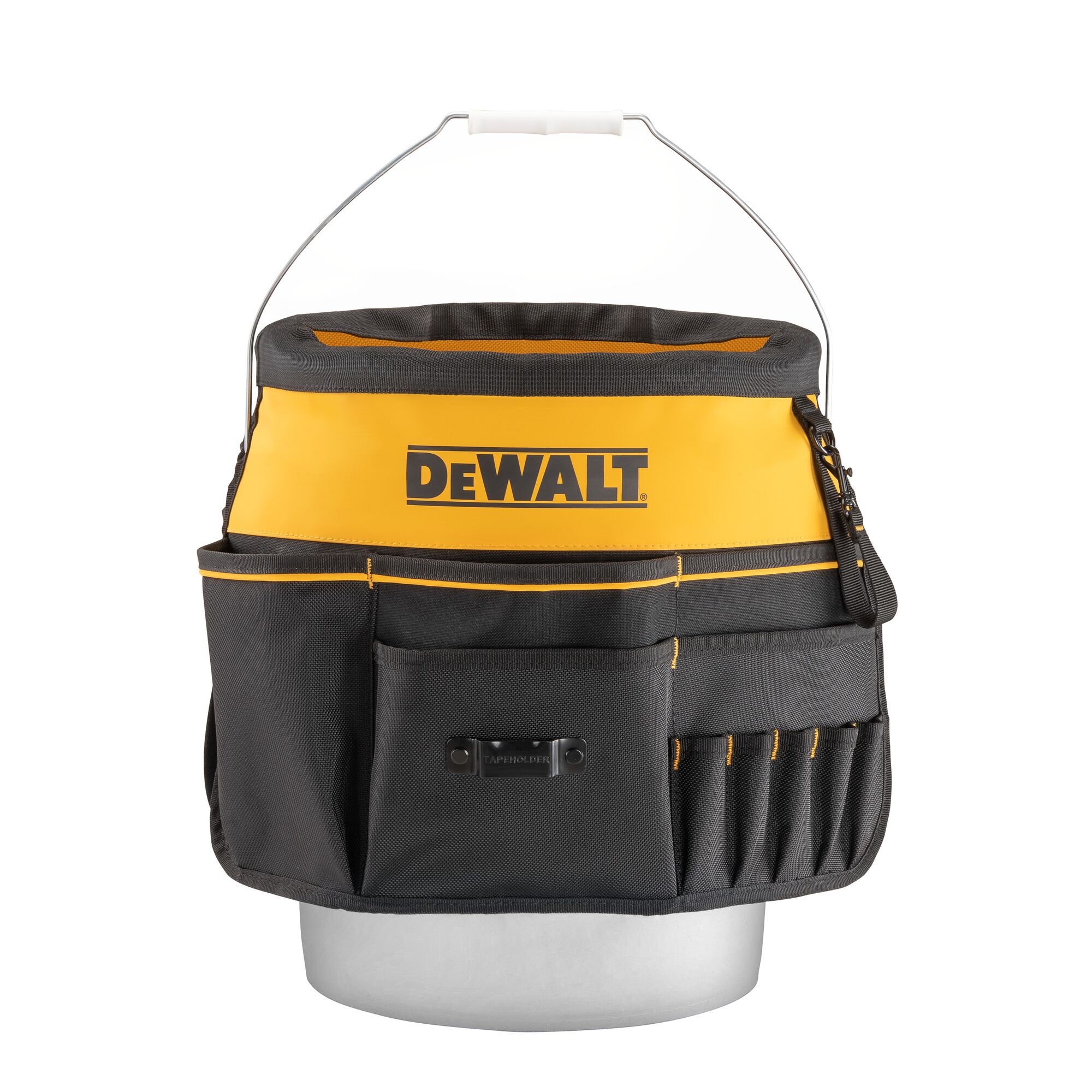 DEWALT® Bucket Tool Organizer Front Around White Bucket on White