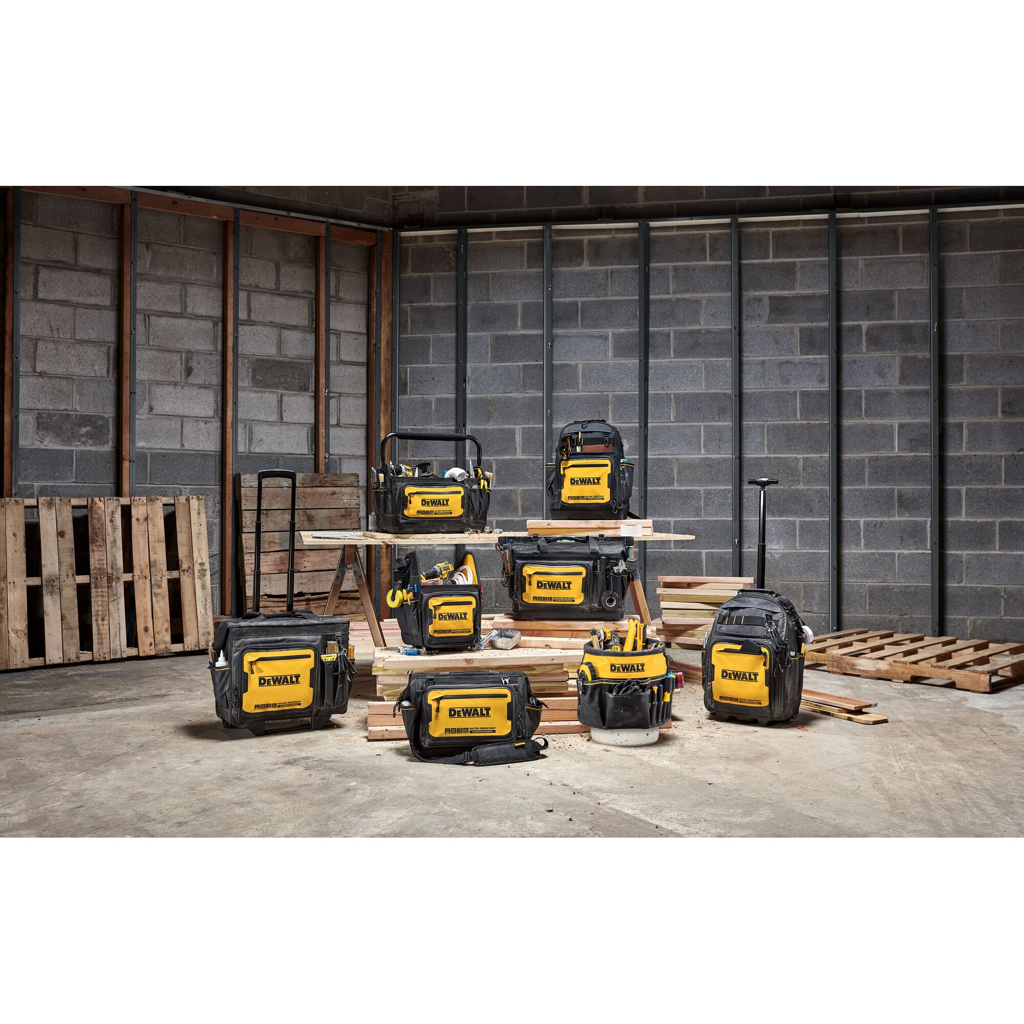 DEWALT Soft Storage Family Shot on Wooden Material