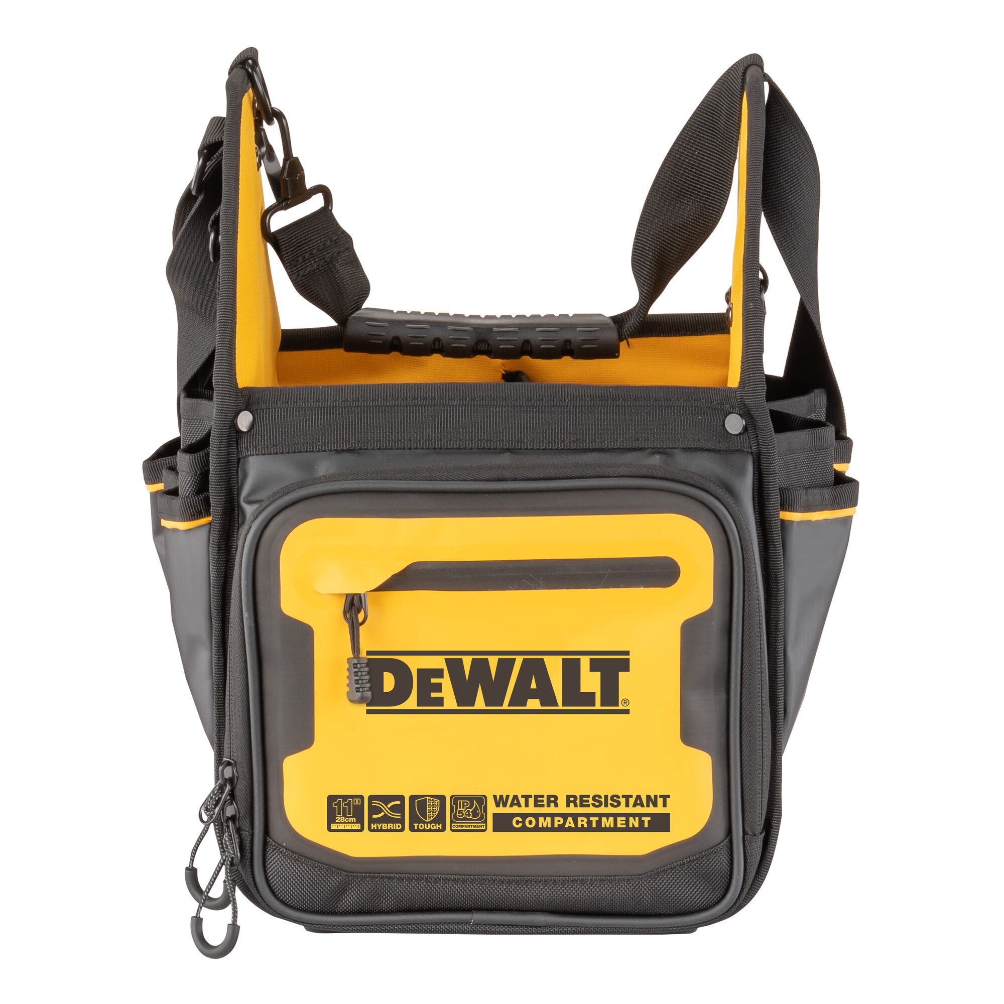 Front view of the Dewalt 11" Pro Electrician Tote"